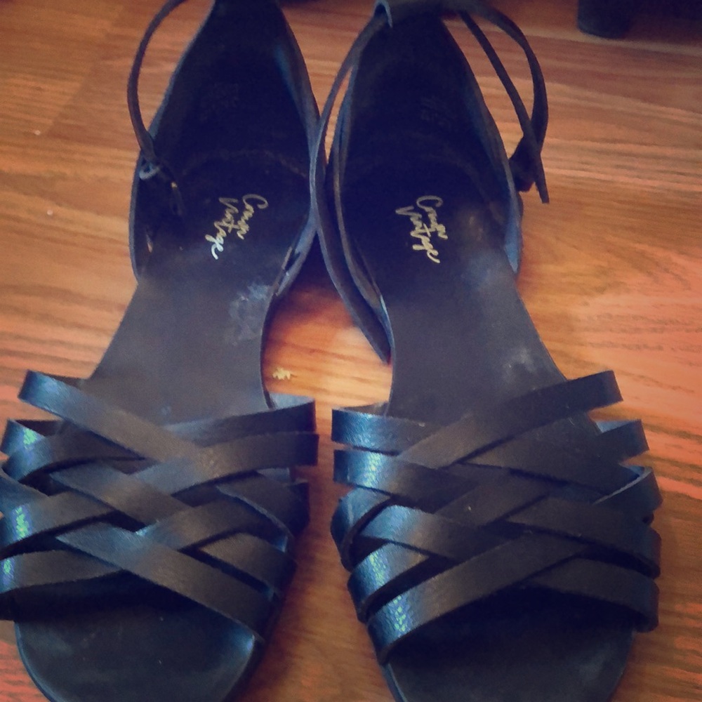 Black ankle strap leather sandals